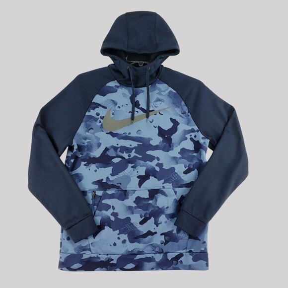 Nike Therma Men's Pullover Blue Camo Training Hoodie Size M - Picture 1 of 12